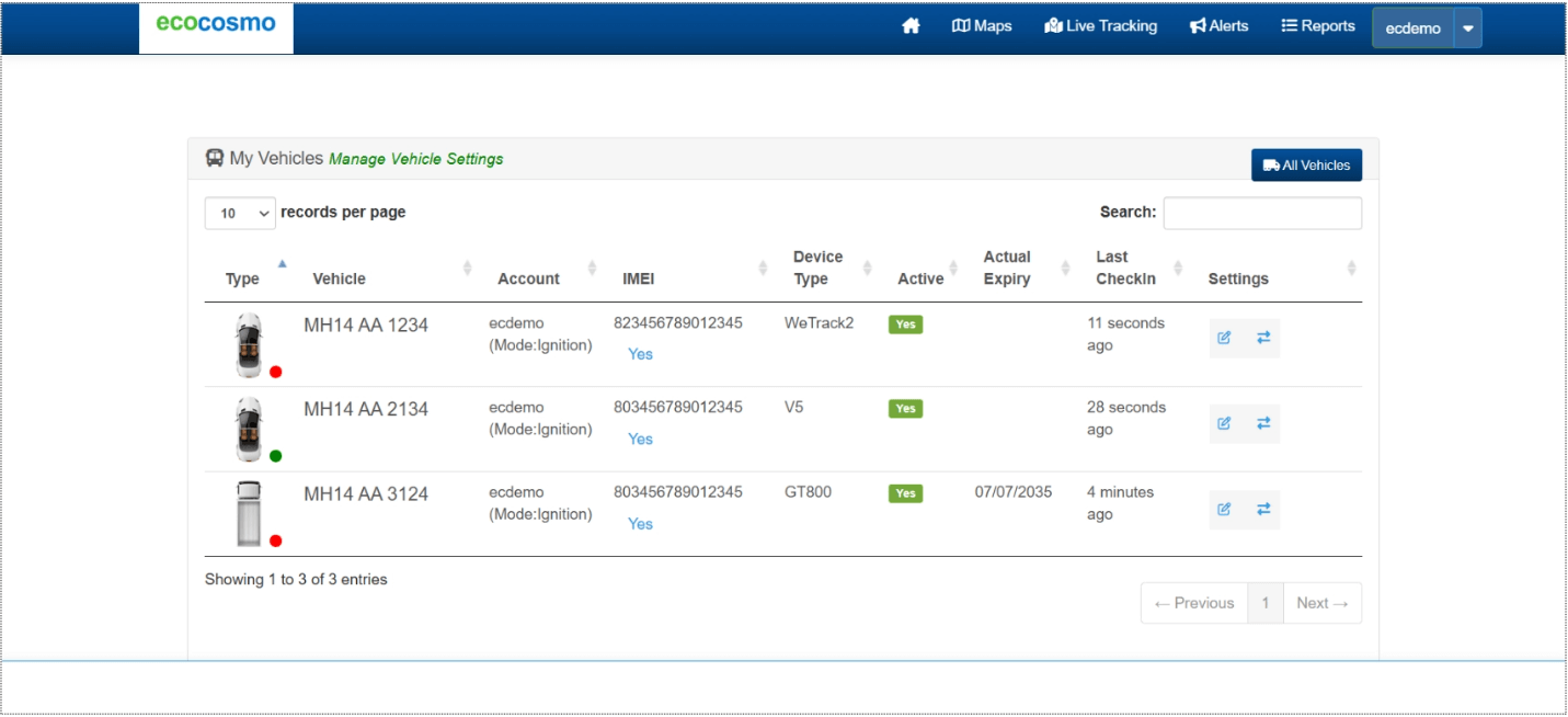 EcoCosmo Vehicle Settings